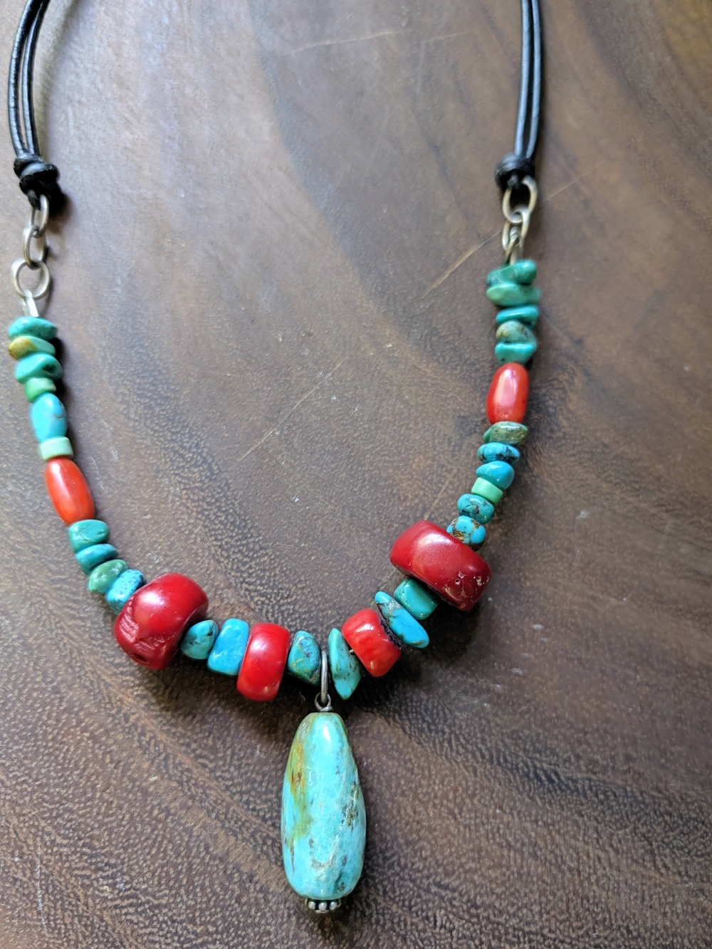 Turquoise and Red Beaded Pendant Necklace - Women Jewelry